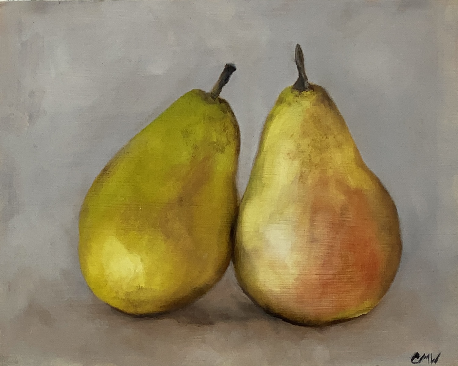Two Pears, Oil on board