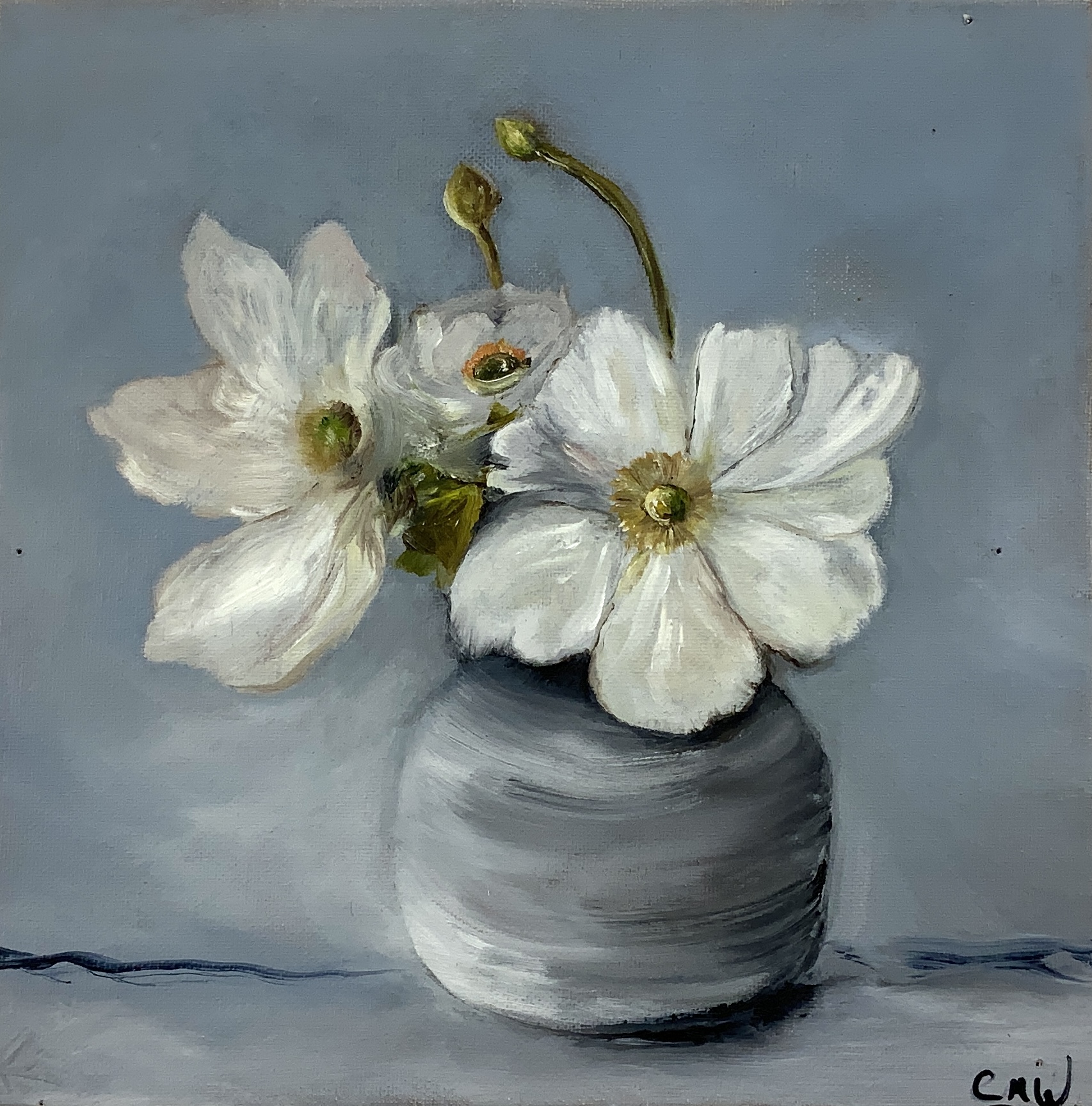 White Anemones, Oil on canvas